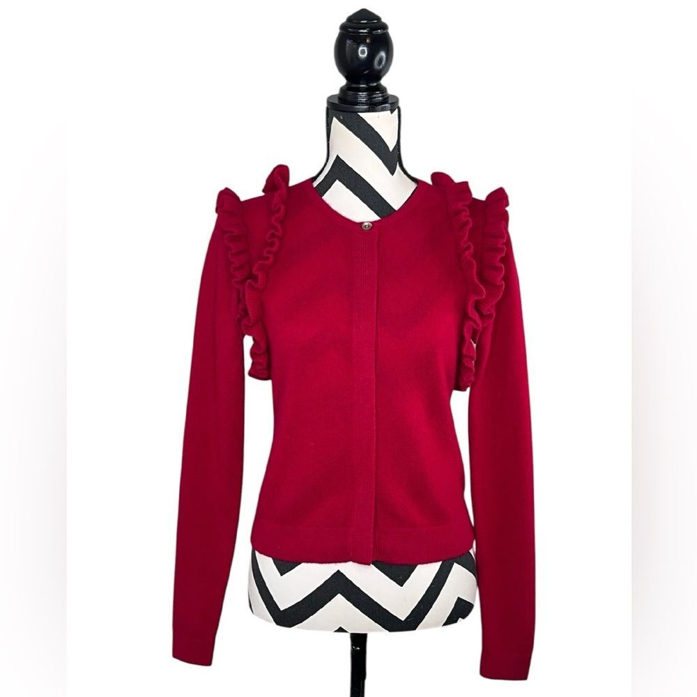 Minnie Rose 100% Cashmere Romantic Ruffle Button Front Cardigan Sz S